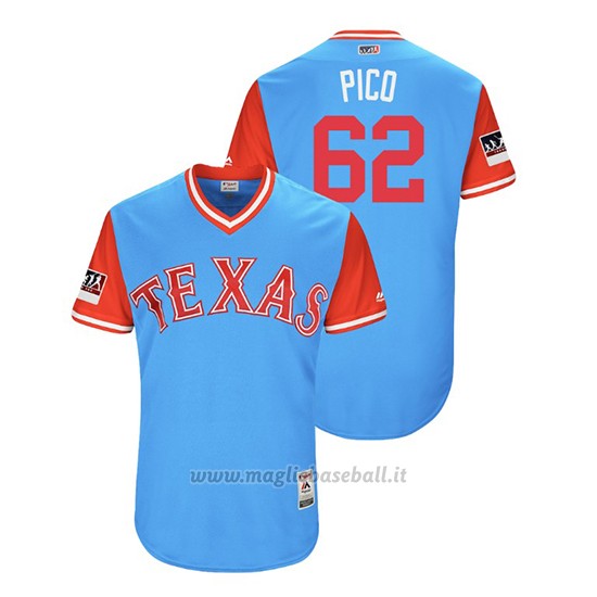 Maglia Baseball Uomo Texas Rangers Jose Leclerc 2018 Llws Players Weekend Pico Light TOrnto Blue Jays